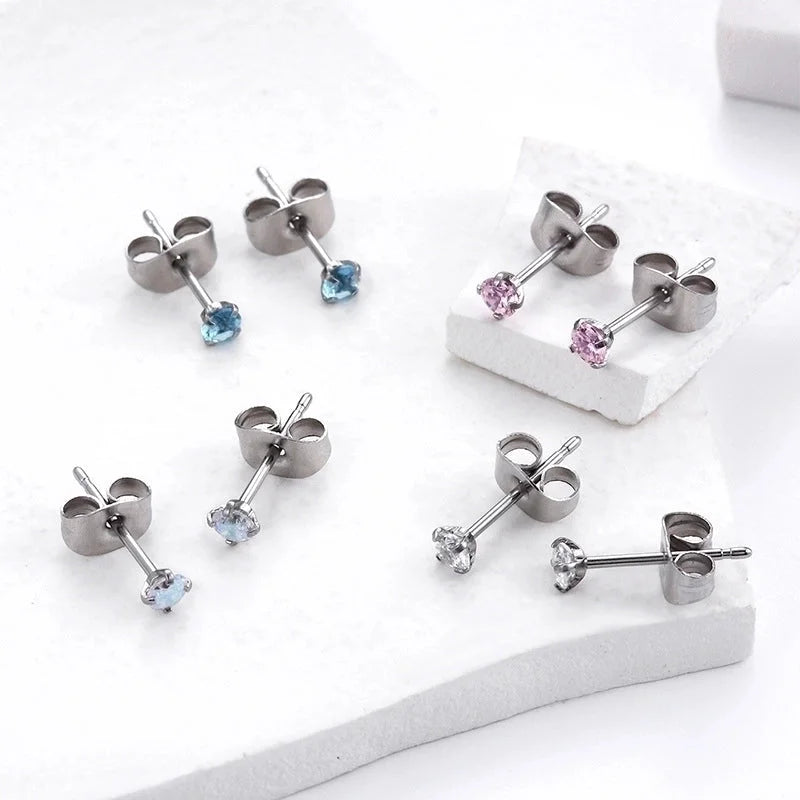 1 Pair Ear Cartilage Rings & Studs Minimalist Round 316L Stainless Steel Inlaid Zircon