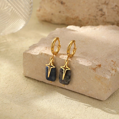 1 Pair Elegant Retro Geometric 201 Stainless Steel Natural Stone Drop Earrings