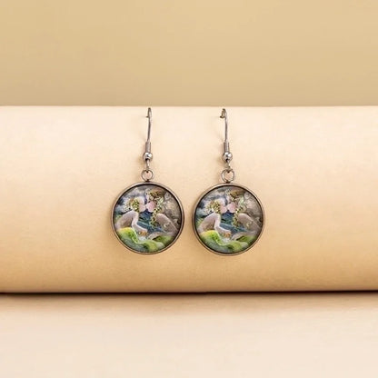 2 Pieces Classical Vintage Style Novelty Abstract Scenery Plating Alloy Glass Glass Earrings