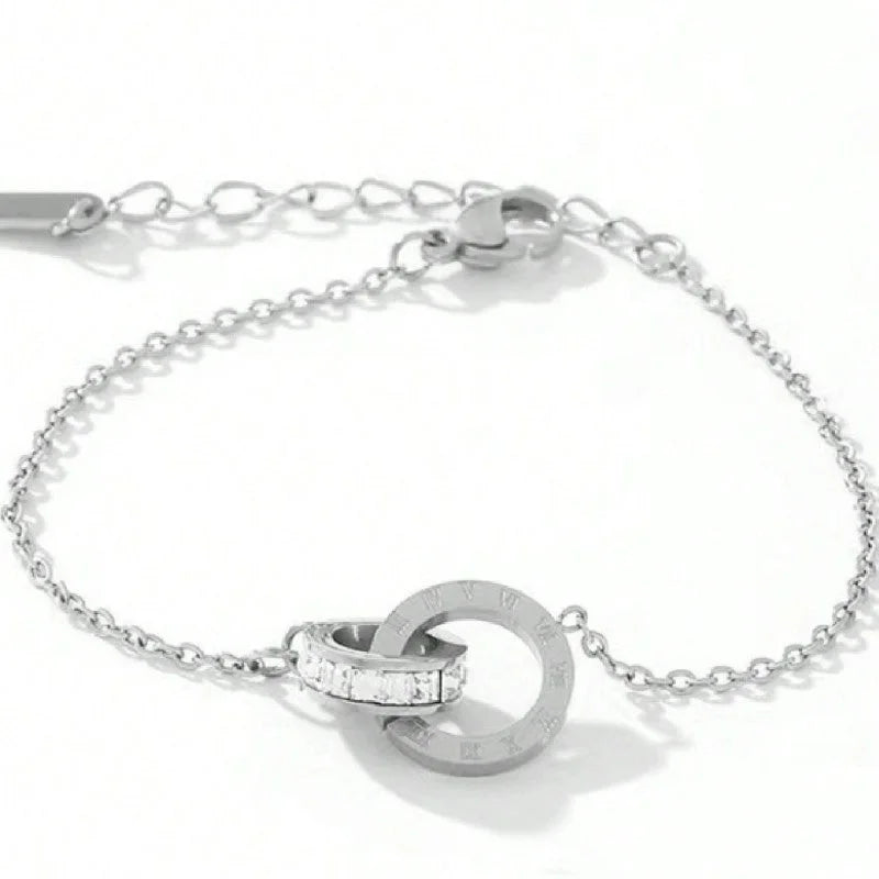 2 Pieces Vintage Style Minimalist Roman Style Roman Numeral 304 Stainless Steel Artificial Rhinestones 18K Gold Plated Jewelry Set