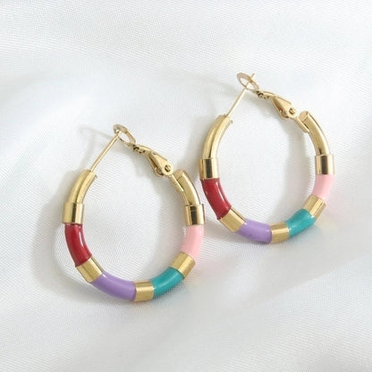1 Pair Vacation Beach Geometric Enamel Plating 304 Stainless Steel 18K Gold Plated Earrings