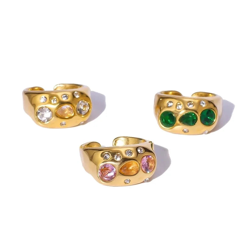 Baroque Style Geometric 304 Stainless Steel Zircon Inlay Open Rings