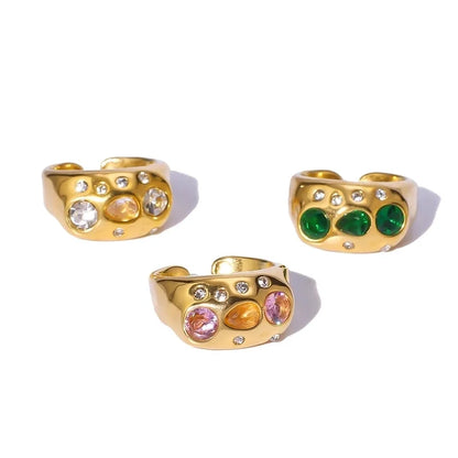 Baroque Style Geometric 304 Stainless Steel Zircon Inlay Open Rings