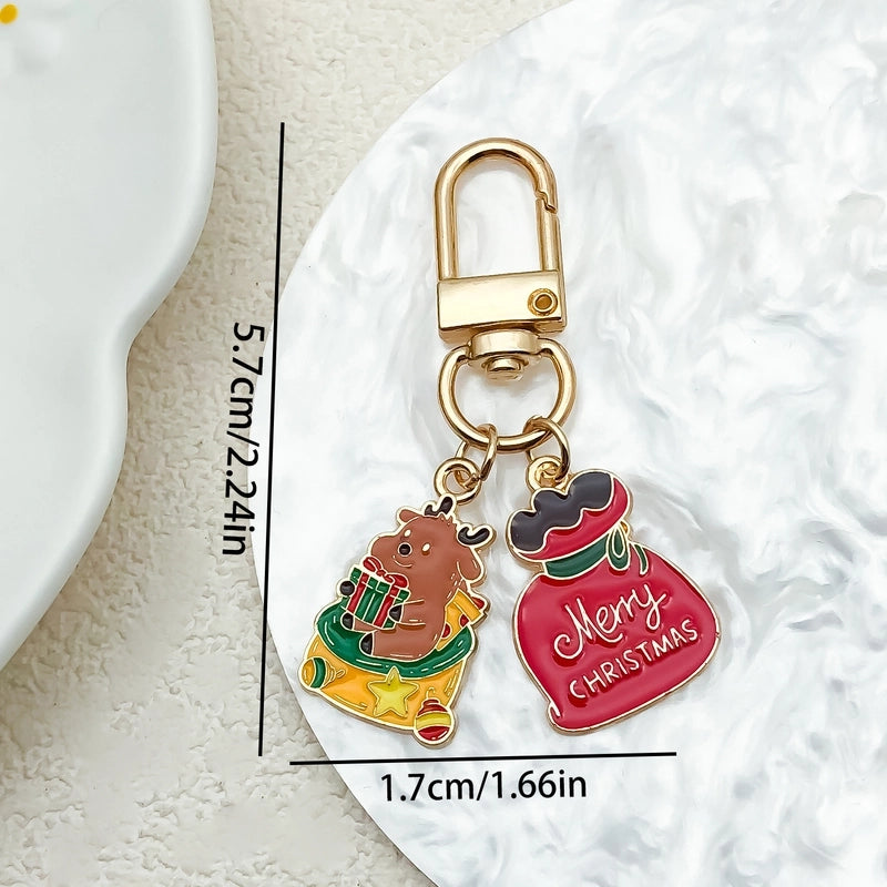 Cute Christmas Tree Santa Claus Elk Alloy Enamel Christmas Bag Pendant Keychain