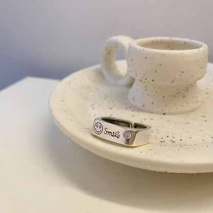 Minimalist Flower Rectangle Brass Plating White Gold Plated Open Rings