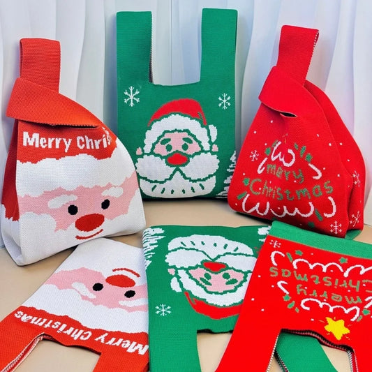 Christmas Apple Knitted Handbag Handbag Gift Bag Handheld Casual Tote Bag Lunch Box Bag Mobile Phone Bag