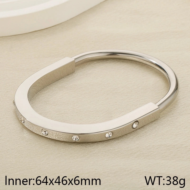5 Pieces Minimalist Solid Color 304 Stainless Steel 18K Gold Plated Bangle In Bulk