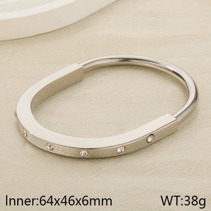 5 Pieces Minimalist Solid Color 304 Stainless Steel 18K Gold Plated Bangle In Bulk