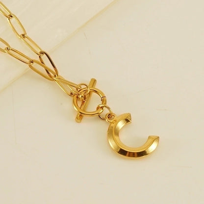 Fashion Letter 304 Stainless Steel Titanium Steel 18K Gold Plated Polishing Gold Plated Pendant Necklace