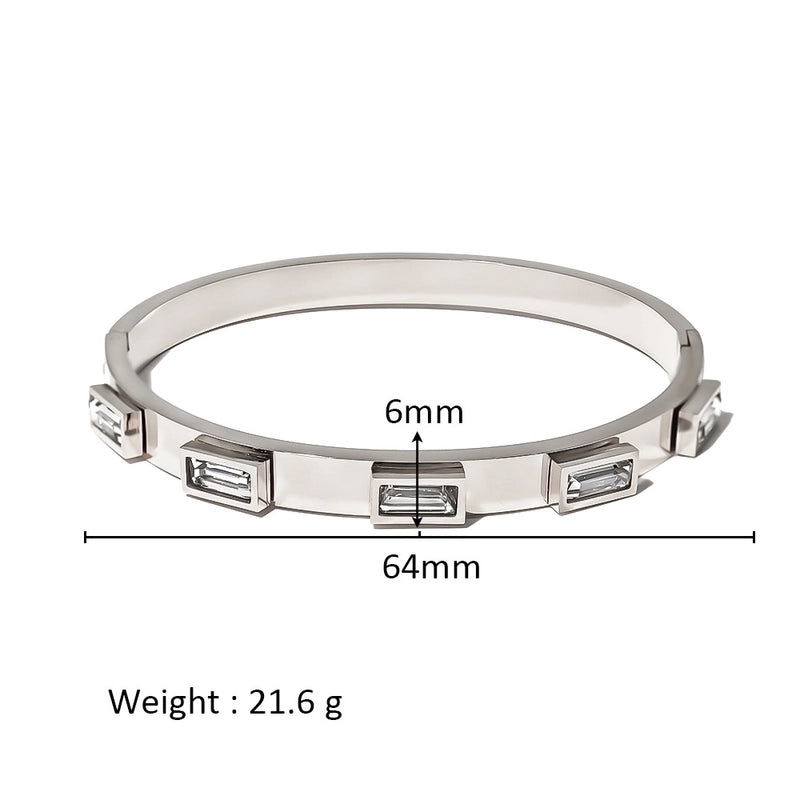 Minimalist Shiny Solid Color 316L Stainless Steel 18K Gold Plated Zircon Bangle In Bulk