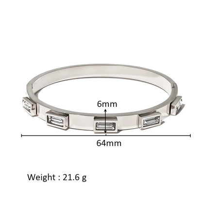 Minimalist Shiny Solid Color 316L Stainless Steel 18K Gold Plated Zircon Bangle In Bulk