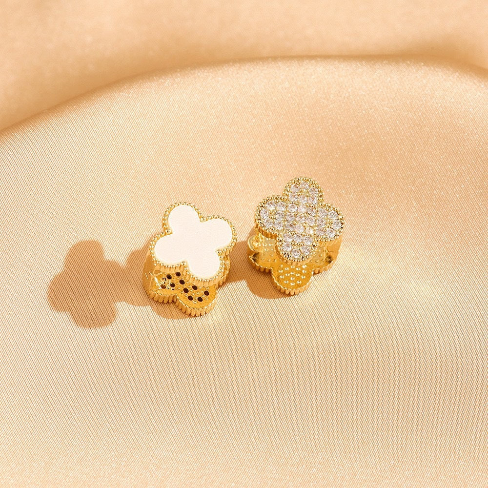 2 Pieces Moderate Luxury Flower Copper Diamond Inlay Stud Earrings