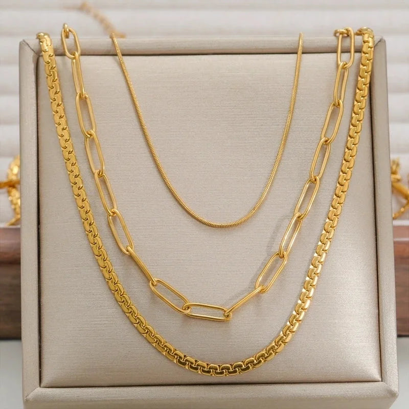 Hip-Hop Hawaiian Tropical Solid Color 304 Stainless Steel Three Layer Necklace