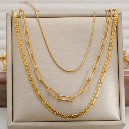 Hip-Hop Hawaiian Tropical Solid Color 304 Stainless Steel Three Layer Necklace