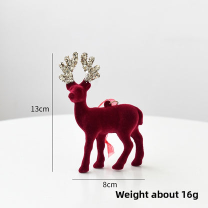 Christmas Reindeer Ornament Christmas Tree Decoration Hanging Decoration Glitter Wine Red Flocked Reindeer Pendant