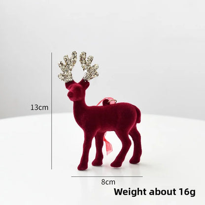 Christmas Reindeer Ornament Christmas Tree Decoration Hanging Decoration Glitter Wine Red Flocked Reindeer Pendant