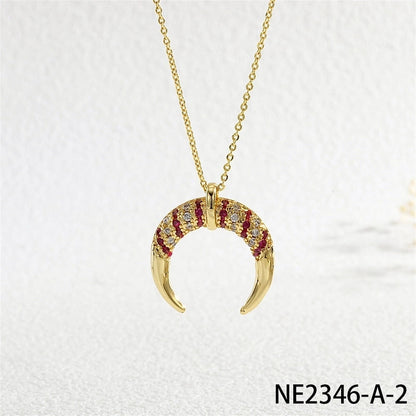 Copper Cable Chain Inlay Moon Zircon Pendant Necklace