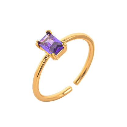 Modern Style Square Copper Zircon 18K Gold Plated Open Rings