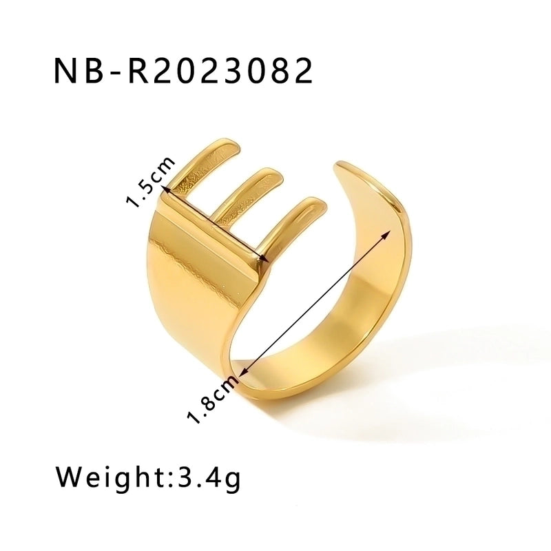 304 Stainless Steel 18K Gold Plated Modern Style Minimalist Asymmetrical Plating Letter Open Rings
