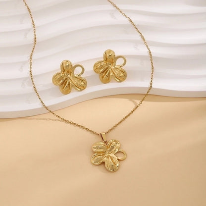 Elegant Retro Geometric Heart Shape Flower Stainless Steel Plating Jewelry Set