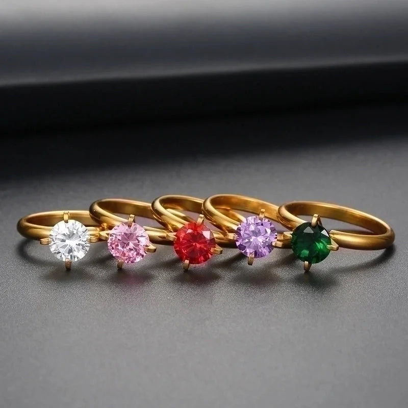 Elegant Solid Color Titanium Steel Inlay Zircon Rings