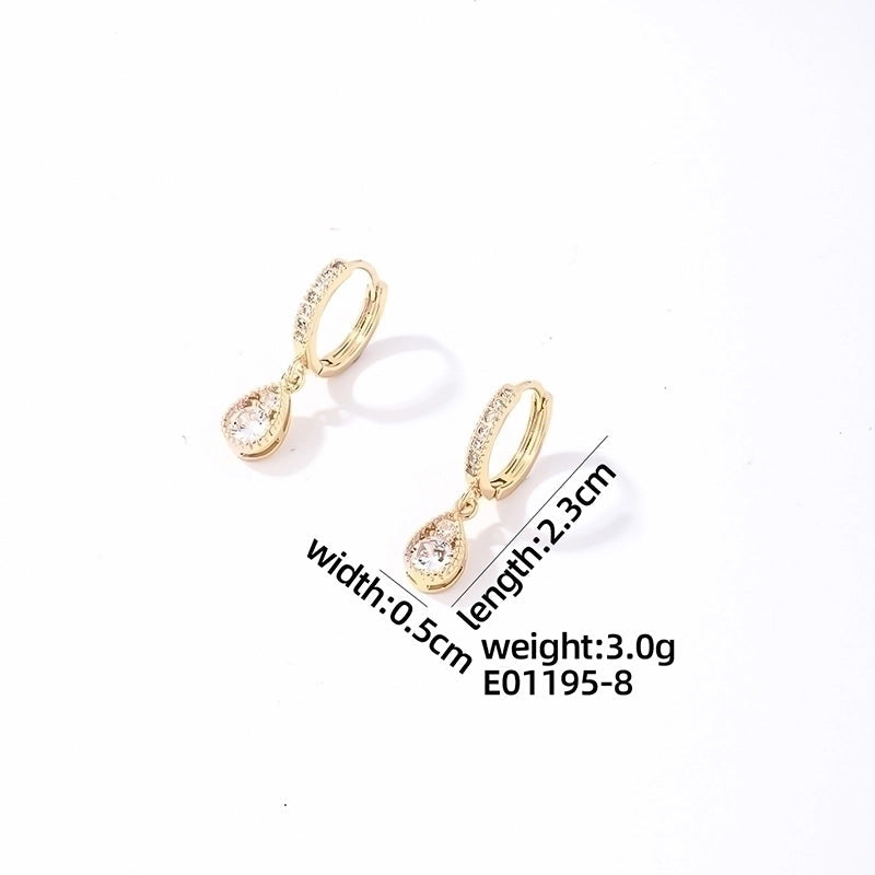 1 Pair Casual Sweet Minimalist Round Water Droplets Plating Inlay 304 Stainless Steel Copper Zircon Gold Plated Drop Earrings