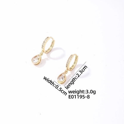 1 Pair Casual Sweet Minimalist Round Water Droplets Plating Inlay 304 Stainless Steel Copper Zircon Gold Plated Drop Earrings