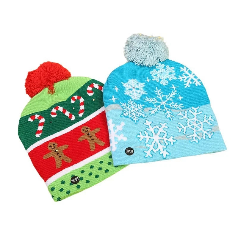 Christmas Decoration Knitted Christmas Hat LED Light Cap Adult And Children Cartoon Glowing Christmas Hat Christmas Hat For The Elderly