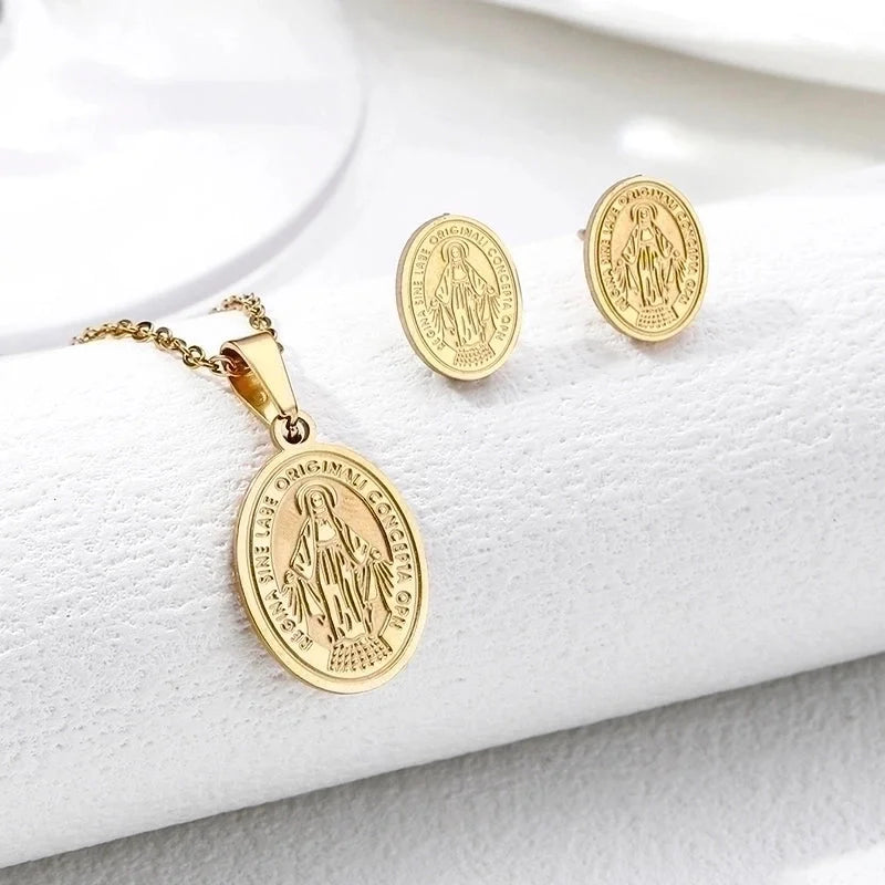 Vintage Style Geometric 304 Stainless Steel 18K Gold Plated Plating Earrings Necklace