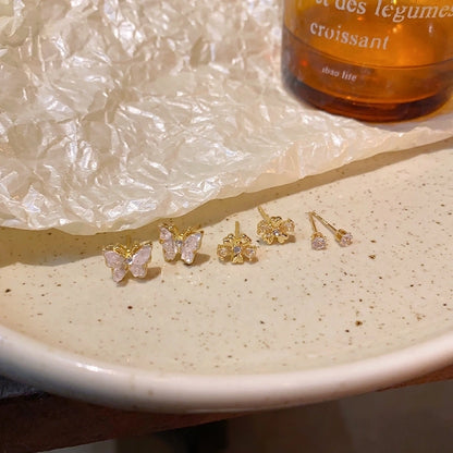 1 Set Minimalist Geometric Enamel Plating Inlay Copper Rhinestones Opal Shell Earrings