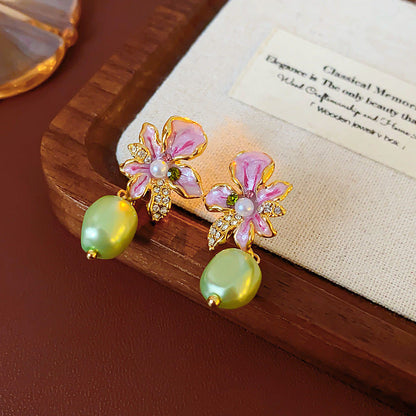 Medieval Flower Geometric Flower Copper Oil Dripping Earrings