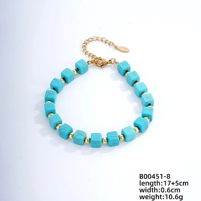 Vintage Style Ethnic Style Geometric 304 Stainless Steel Turquoise K Gold Plated Bracelets In Bulk