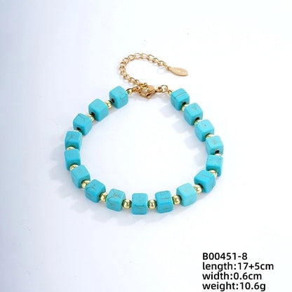 Vintage Style Ethnic Style Geometric 304 Stainless Steel Turquoise K Gold Plated Bracelets In Bulk