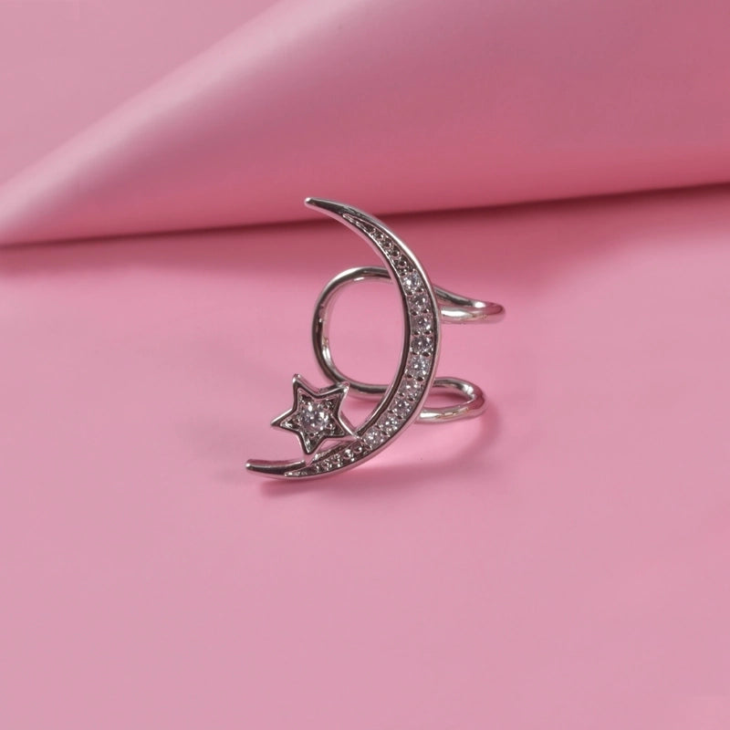 2 Pieces Casual Star Moon Polishing 304 Stainless Steel Zircon 18K Gold Plated Stainless Steel Earrings