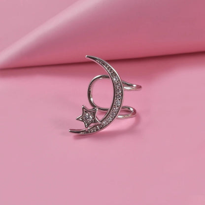 2 Pieces Casual Star Moon Polishing 304 Stainless Steel Zircon 18K Gold Plated Stainless Steel Earrings