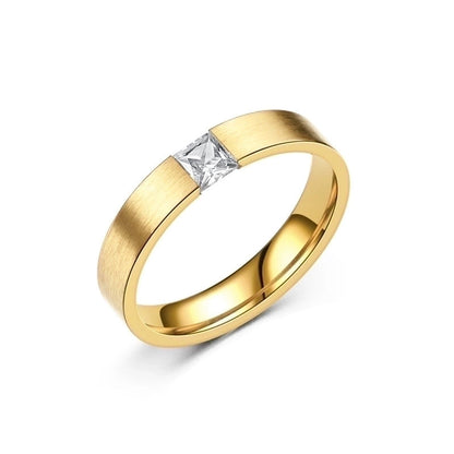 Casual Minimalist Square Titanium Steel Zircon 18K Gold Plated Polishing Plating Inlay Rings