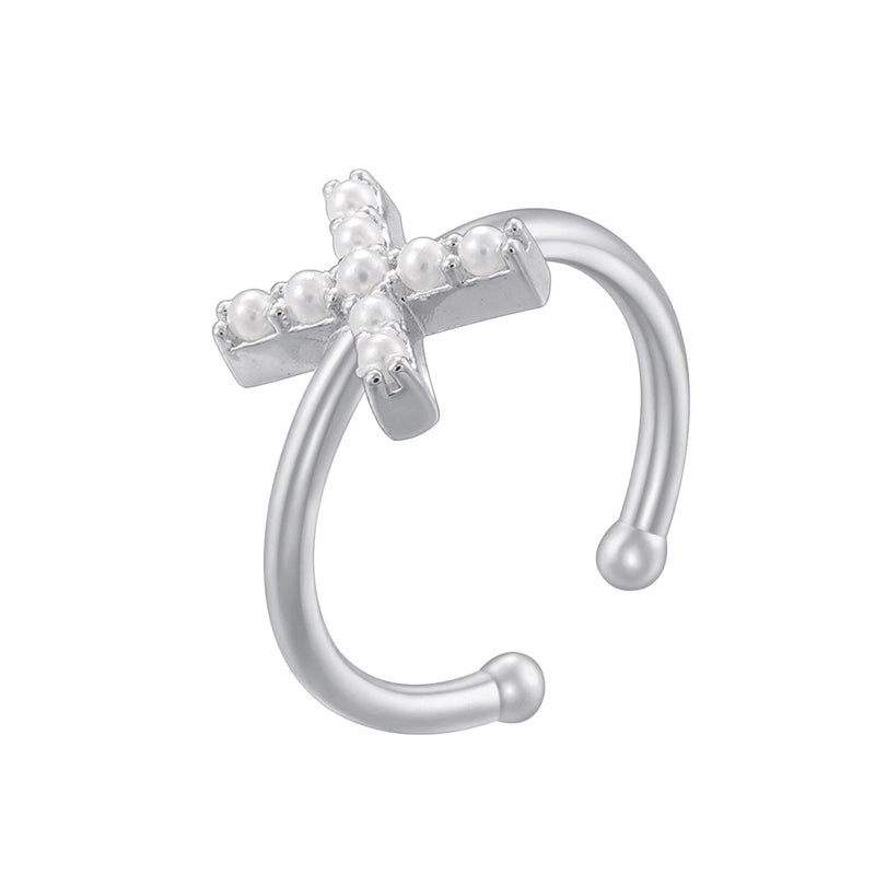 Copper 18K Gold Plated Plating Inlay Letter Artificial Pearls Open Rings