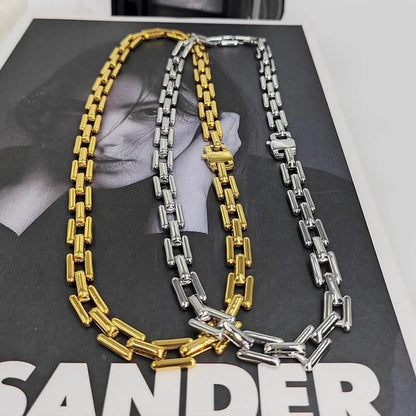 304 Stainless Steel 18K Gold Plated Lady Plating Square Bracelets Necklace