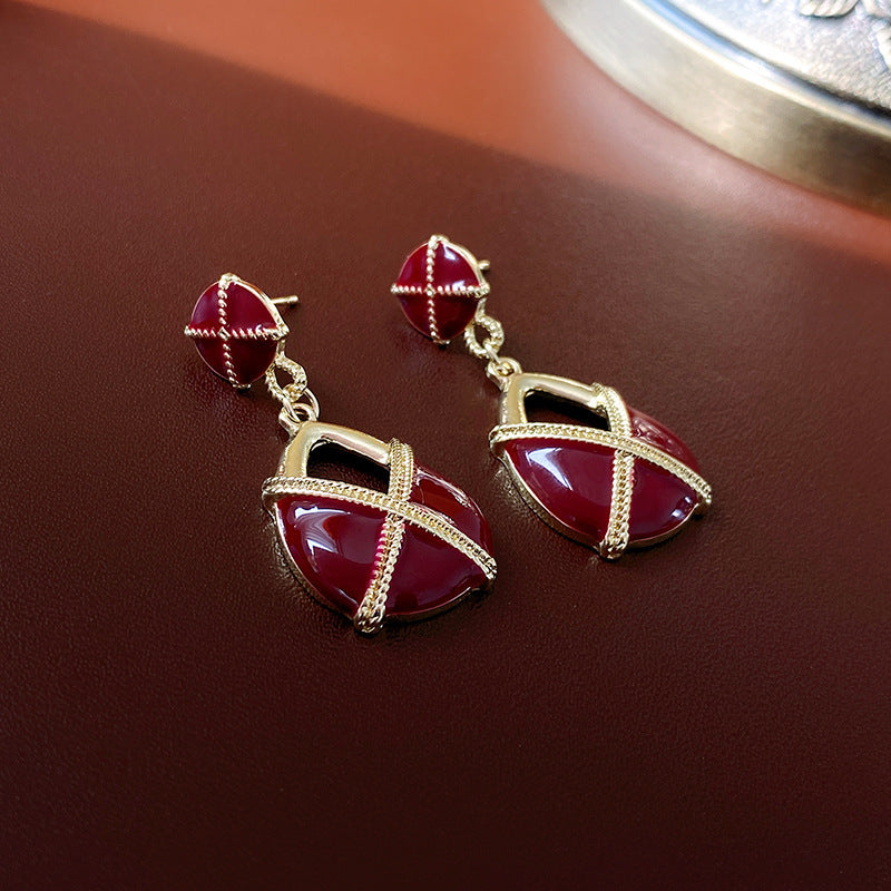 Mid-century Modern Stripe Geometric Alloy Diamond Inlay Earrings