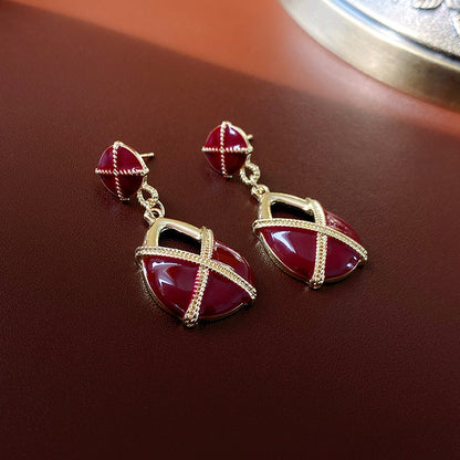 Mid-century Modern Stripe Geometric Alloy Diamond Inlay Earrings