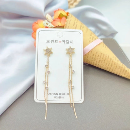 2 Pieces Elegant Star Tassel Heart Shape Inlay Alloy Artificial Pearls Rhinestones Glass Earrings