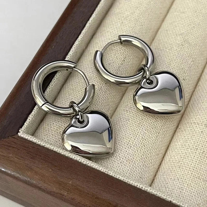1 Pair Casual Minimalist Heart Shape Plating Titanium Steel 18K Gold Plated Drop Earrings