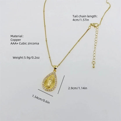 Copper 18K Gold Plated Inlay Virgin Mary Zircon Pendant Necklace