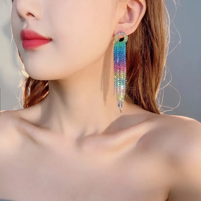 1 Pair Sweet Tassel Plating Inlay Copper Rhinestones Silver Plated Drop Earrings