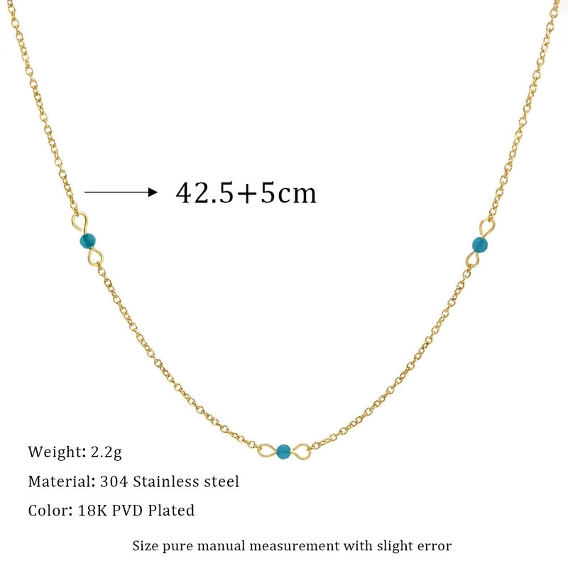 Elegant Geometric 304 Stainless Steel Natural Stone Beaded Chain Cable Chain Pendant Necklace In Bulk