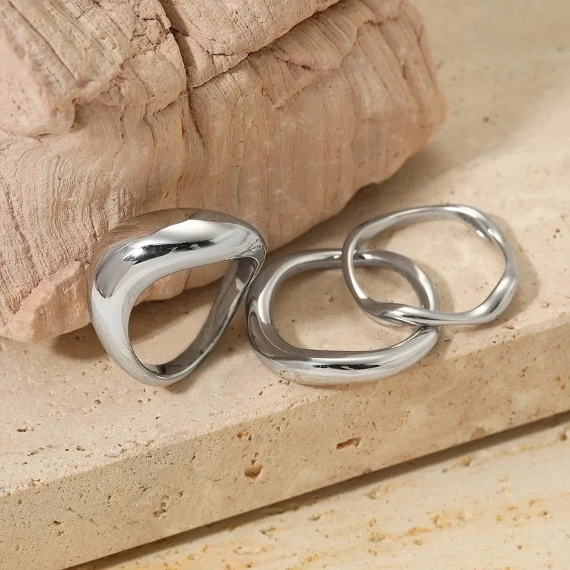 3 Pieces Modern Style Solid Color 316 Stainless Steel 16K Gold Plated White Gold Plated Gold Plated Plating Rings