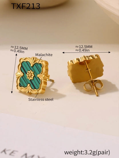 Elegant Square 304 Stainless Steel Shell 18K Gold Plated Plating Jewelry Set