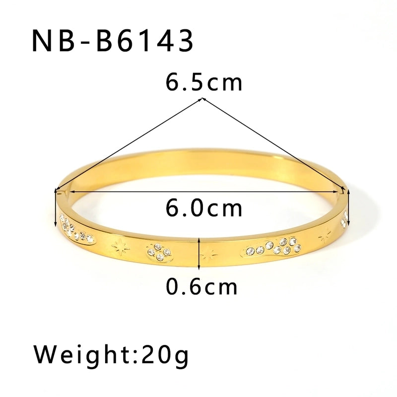 Vintage Style Minimalist Classic Style Geometric 304 Stainless Steel 18K Gold Plated Zircon Bangle In Bulk