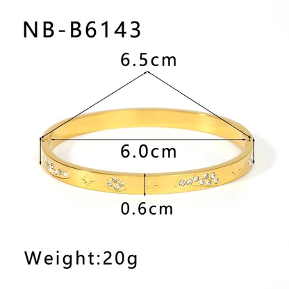 Vintage Style Minimalist Classic Style Geometric 304 Stainless Steel 18K Gold Plated Zircon Bangle In Bulk