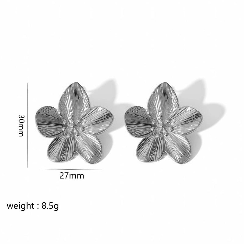1 Pair Elegant Retro Flower Petal 304 Stainless Steel Drop Earrings